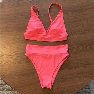 aerie High-Cut Cheeky bright pink bikini